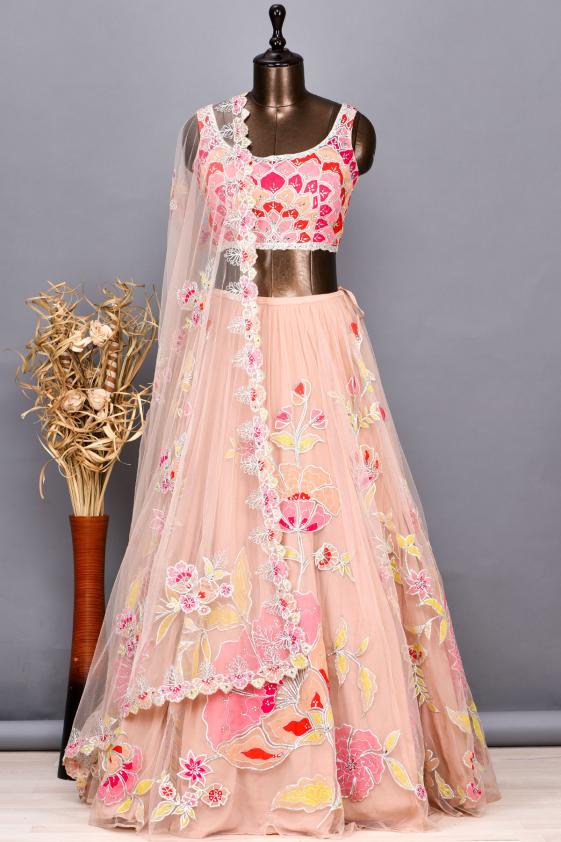 Silk Embroidered Work Pink Lehenga Choli