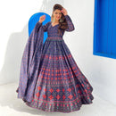 Fashionable Pure Cotton Silk Printed and Hand Work Gown