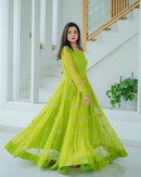 Green Color Rayon Cotton Silk Designer Party Wear Gown