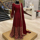 Dark Maroon Color Fancy Work Gown Designs For Party