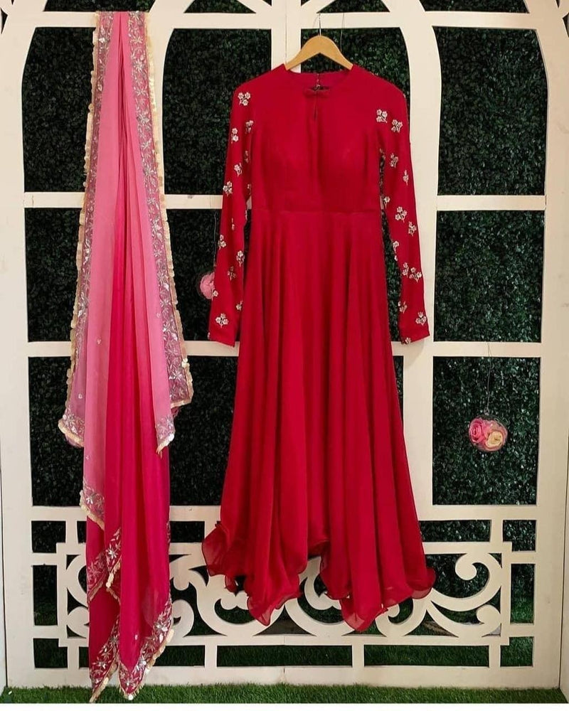 Heavy Work Latest Designer Red Party Wear Gown