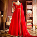 Pure Georgette Embroidery Latest Designer Red Color Gown Dress