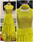 Heavy Cotton Fabric Latest Designer Parrot Color Gown