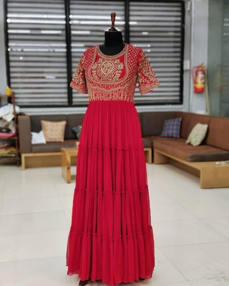 Hand Work Latest Designer Red Gown For Ladies