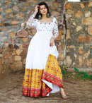 Silk Printed Hand Work Designer White Color Kalmkari Gown