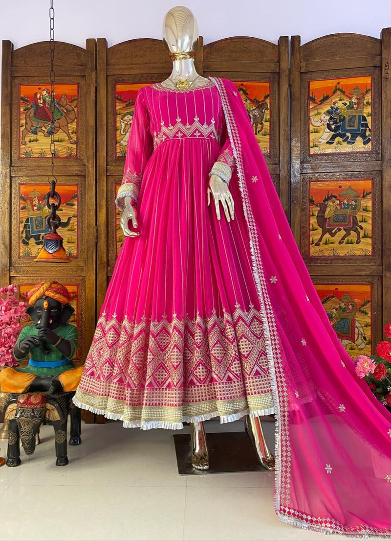 Dark Rani Color Anarkali Flared Gown Dress