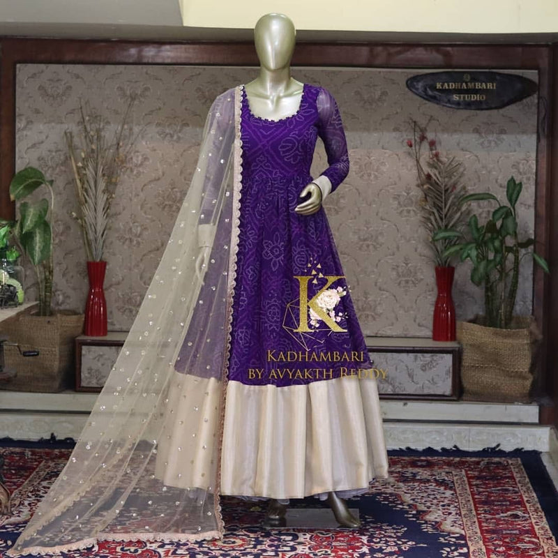 Stylish Purple Color Designer Hand Weaving Gown With Sarara