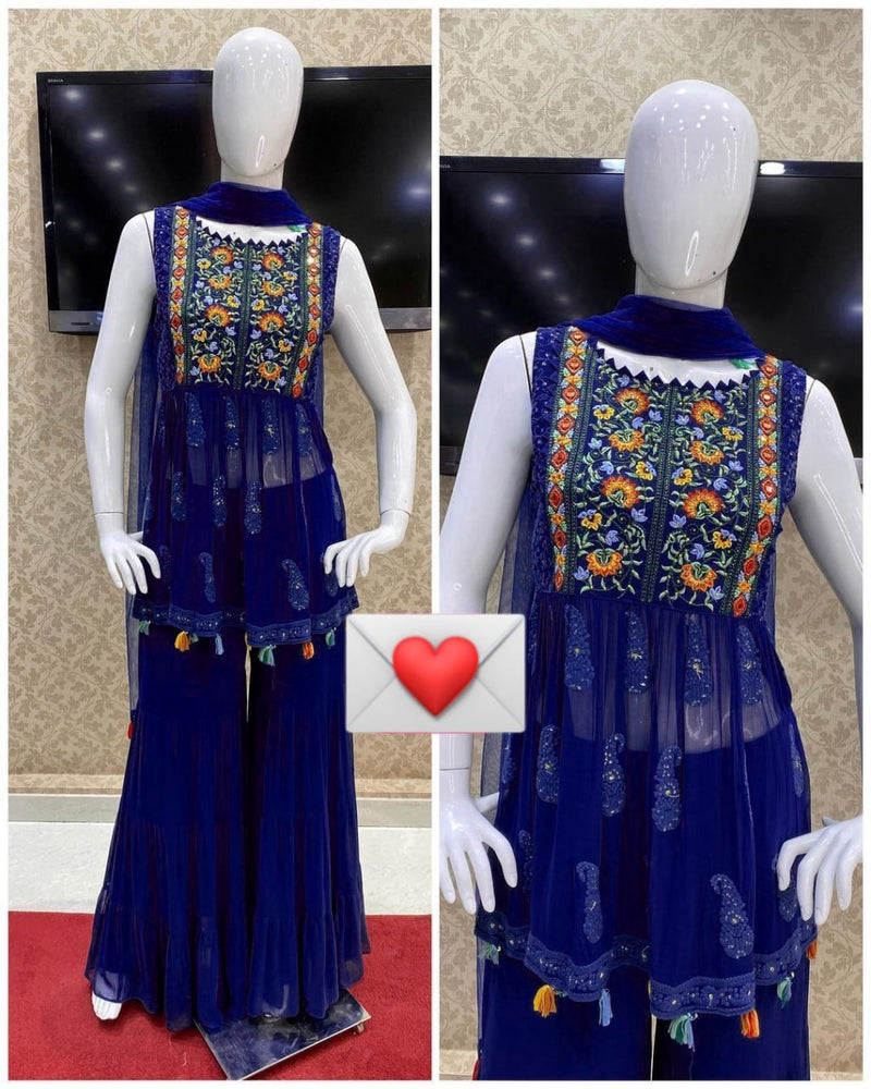 Rounded Royal Blue Heavy Embrodiery Work Salwar Kameez Dress