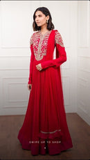 Dark Heavy Work Designer Red Color Gown Designs