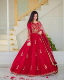 Designer Straight Red Color Embrodiery Gown Online