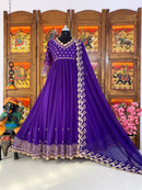 Party Wear Purple Color Round Flair Party Wear Gown