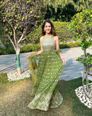 Dark Green Color Sequence Work Gown Designs