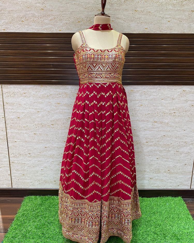 Red Color Pure Designer Attractive Fancy Gown