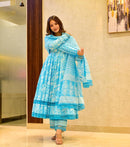 Royal Sky Blue Color Machine Weaving Anarkali Designer Gown