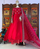 Dark Red Color Stylish Gown Online Shopping