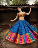 Blue butter silk digital print and mirror work navratri festival lehenga choli