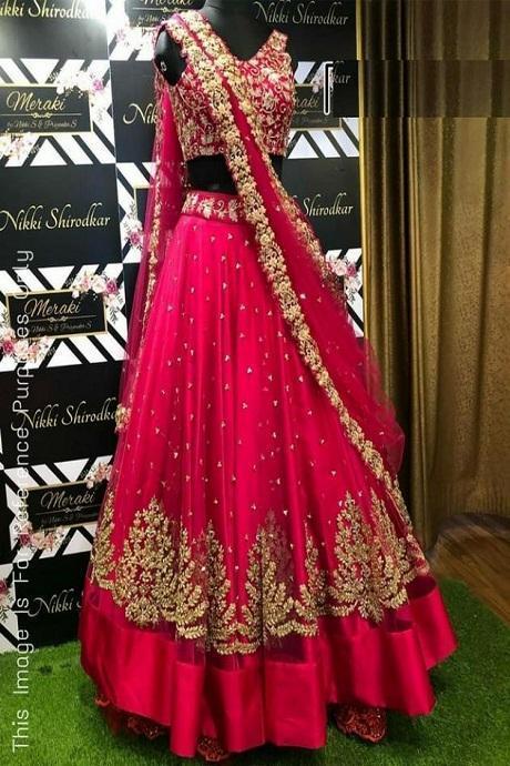 Sabyasachi Printed Beautiful Lower Rate RedLehenga choli Online