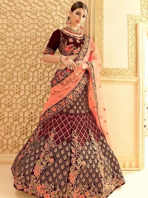 Silk Designer Online Jardoshi Embroidery Work Lehenga Choli For Girls