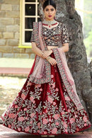 Fashion Designer Maroon Velvet Lehenga Choli