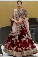 Satin Silk Jardoshi Embroidery Work Maroon Lehenga Choli Design