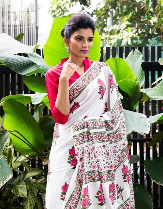 Delicate White Color Linen Designer Digital Printed soft Sarees