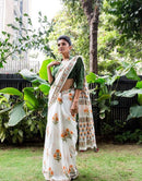 Fashionable White Color Cotton Linen Digital Print Saree SY 1487