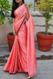 Light Tomato Pink Colored Satin Soft Satin Saree SY 6357