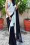 White And Black Colored Shining Satin Saree SY 6369