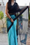 Designer Ethnic Satin Silk Fancy Black/Firozi Saree SY 5936