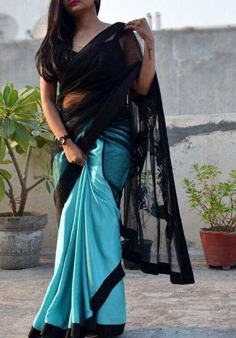 Fashionable Designer Silk Black Digital Printed Jacquard Saree SY 6276