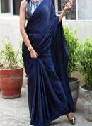 Heavy Border Work Ethic Satin Silk Fancy Blue Saree SY 5939