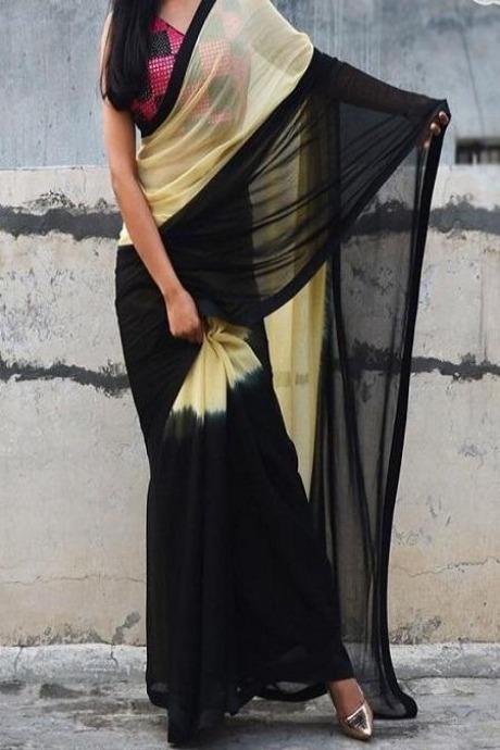 Traditional Regular Satin Silk Fancy Multi Printed Black / Yellow Saree SY 5920