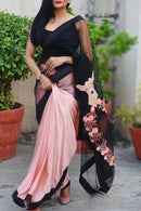 One piece Digital Printed Satin Soft Silk Black Online Saree SY 6293