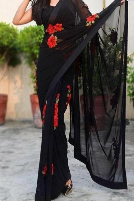 Traditional Regular/Party Wear Satin Silk Fancy Black Saree SY 5914