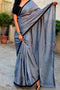 Ethnic Satin Silk Fancy Jacquard Grey Lace Border Saree SY 5913