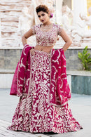 Red Embroidered Semi Sticthed Jacquard Lehenga