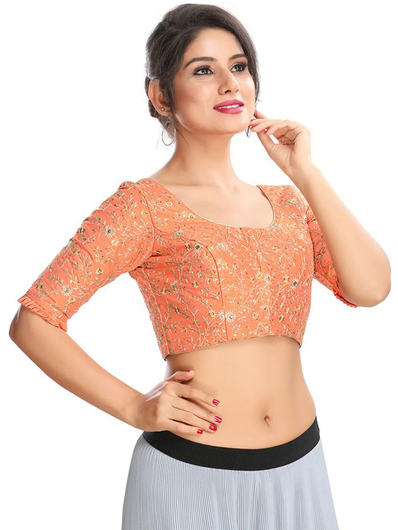 Orange  Art Silk Embroidered Blouse