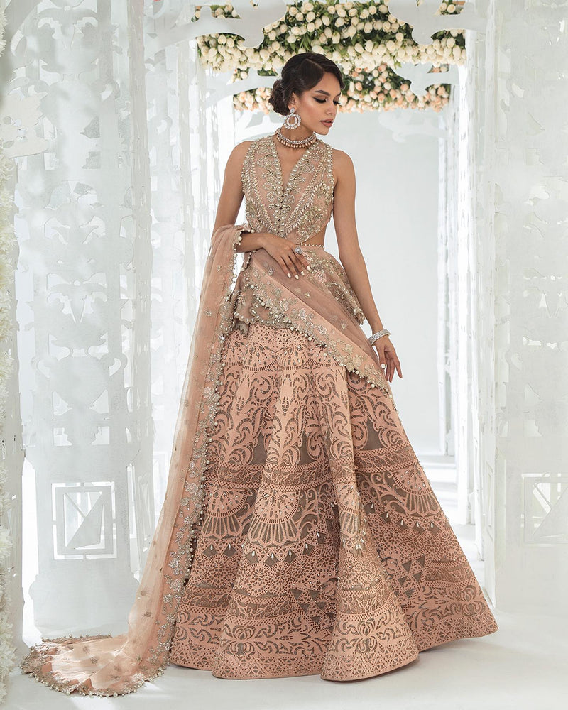 Embellished Indian Bridal Wear Peach Mermaid Lehenga