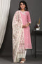 Stylish Function Wear Faux Georgette Embroidery And Sequence Work Pink Color Designer Sharara Salwar Suit