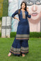 Perssuian Blue Color Georgette Embroidery Double Sequence Work Function Wear Designer Kurti Palazzo