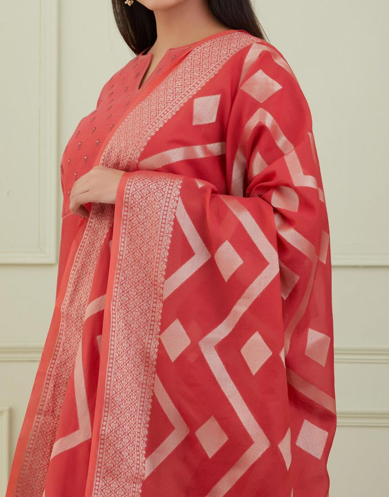 Vermillion Banarasi Dupatta