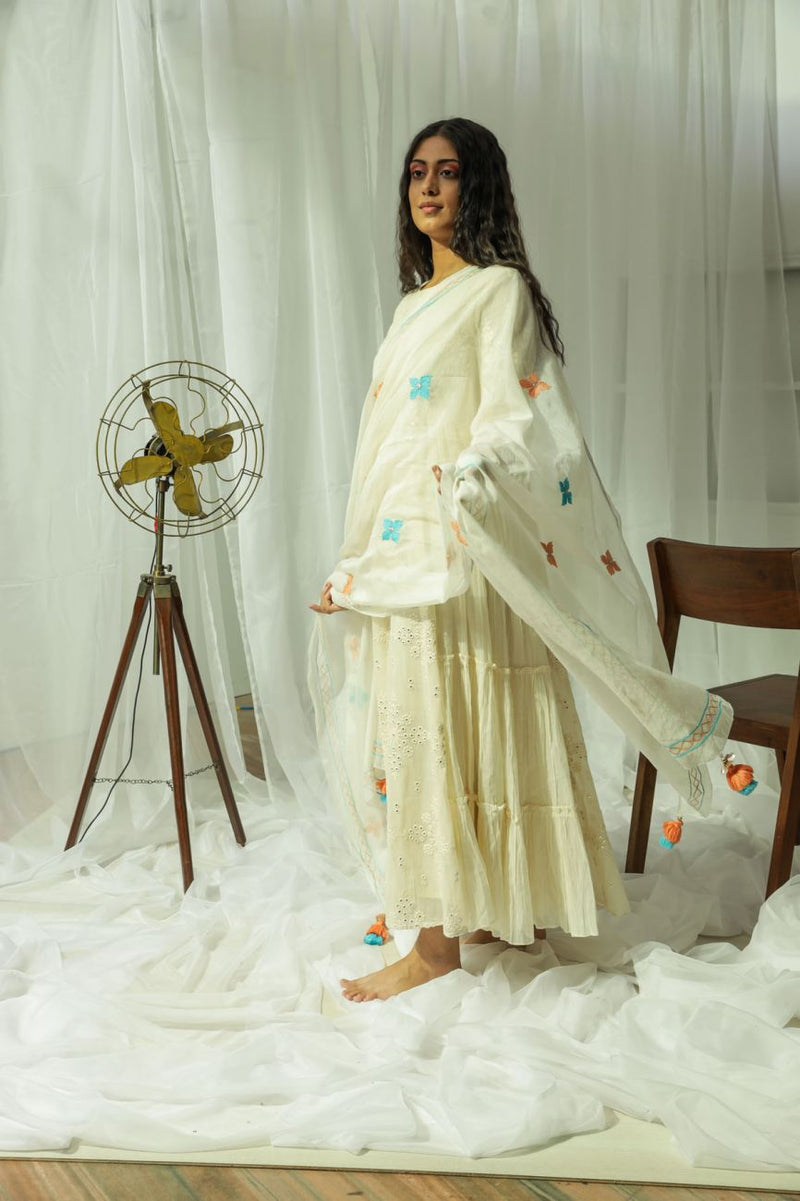 Playful Summer Tassels Blue - Peach Dupatta