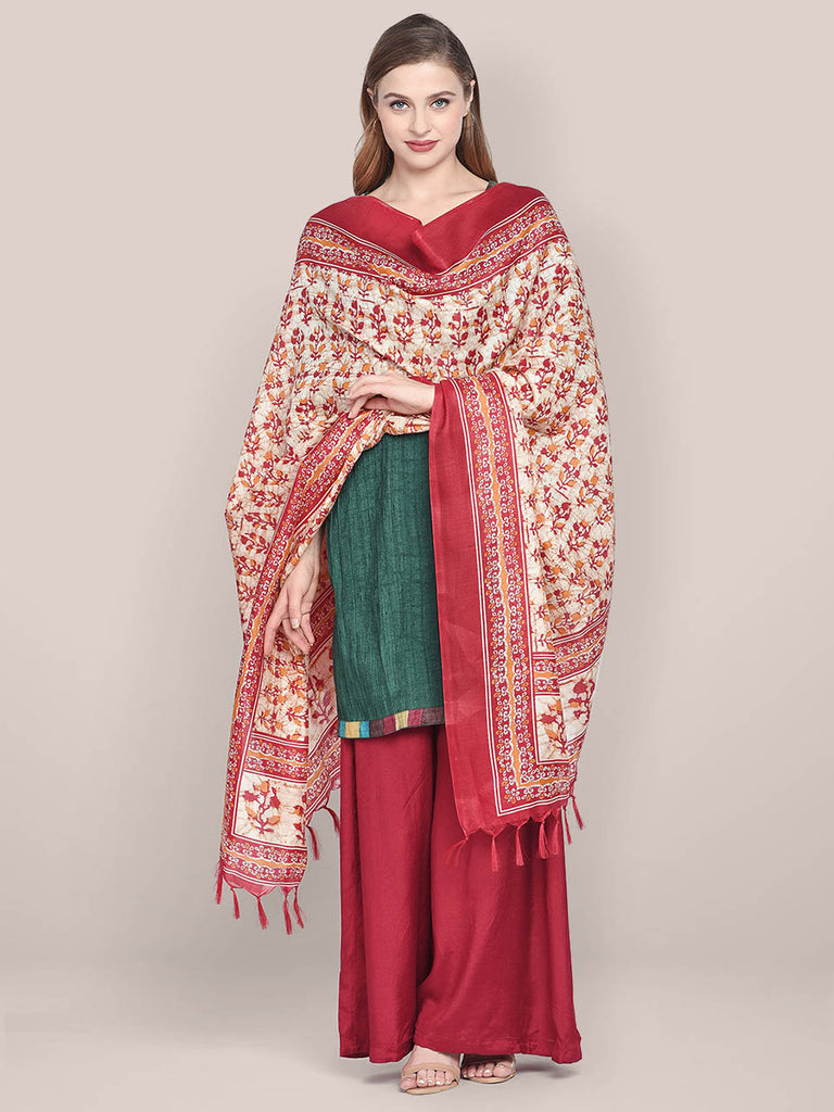 Pink And Cream Digital Printed Dupatta