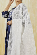 White Colored  Locknowi Dupatta