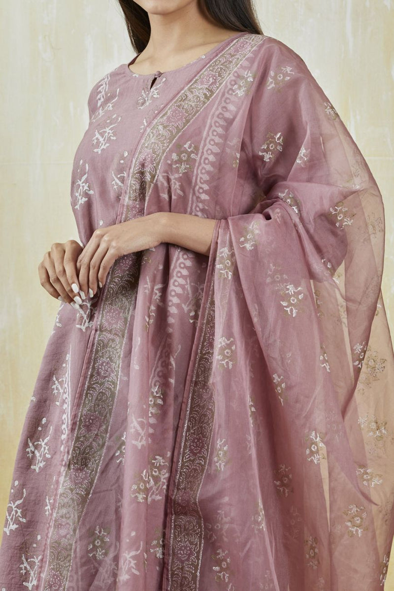 Mauve Colored Cotton Printed Dupatta