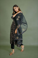 Black  Embroidered  Organza Dupatta