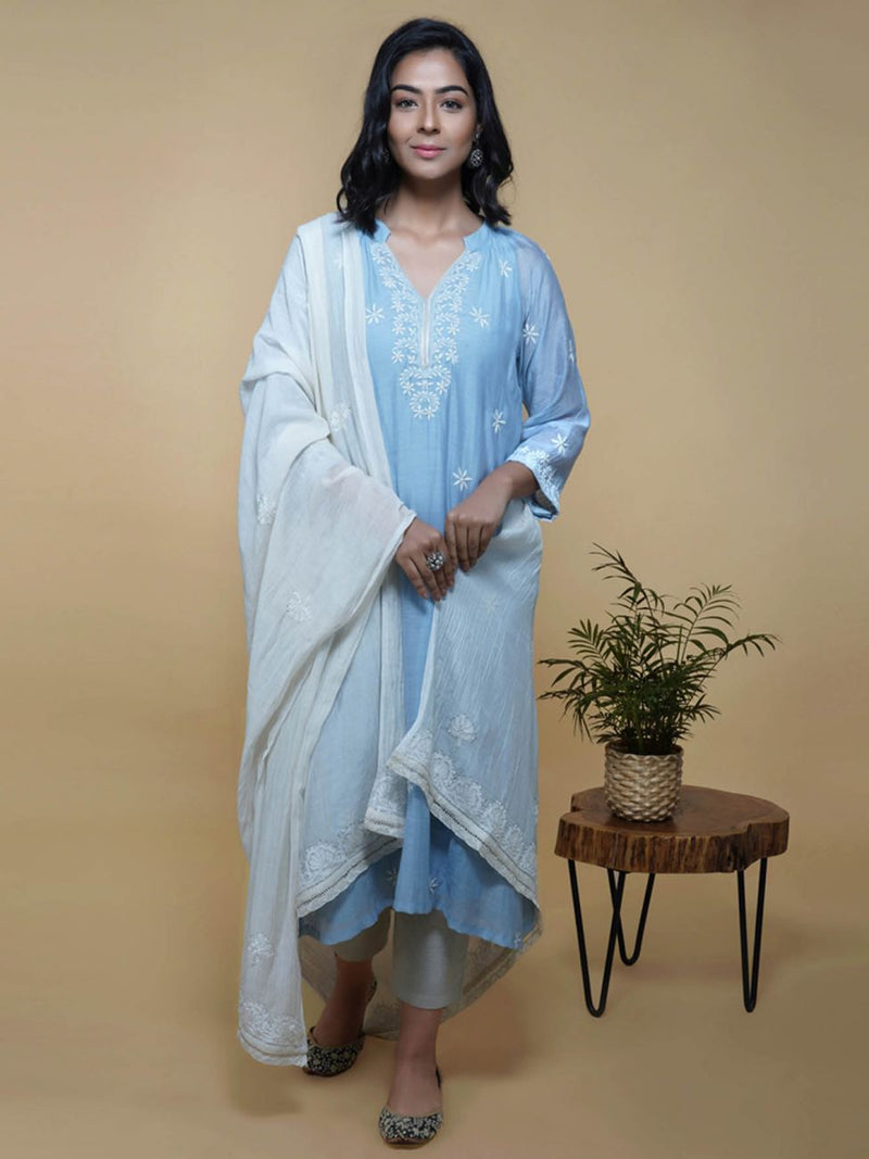 Lucknowi White Dupatta