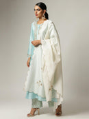 Off White Silk Chanderi Scalloped Dupatta