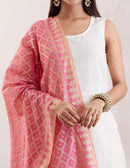 Banarasi Cotton Pink Jaal Dupatta