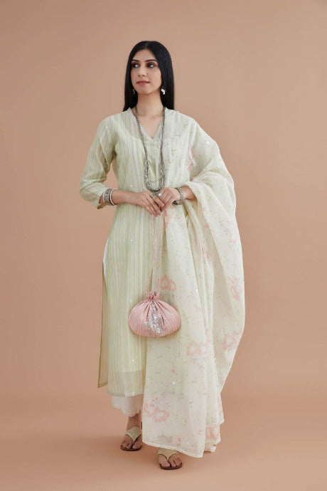 Off White Cotton Chanderi Dupatta